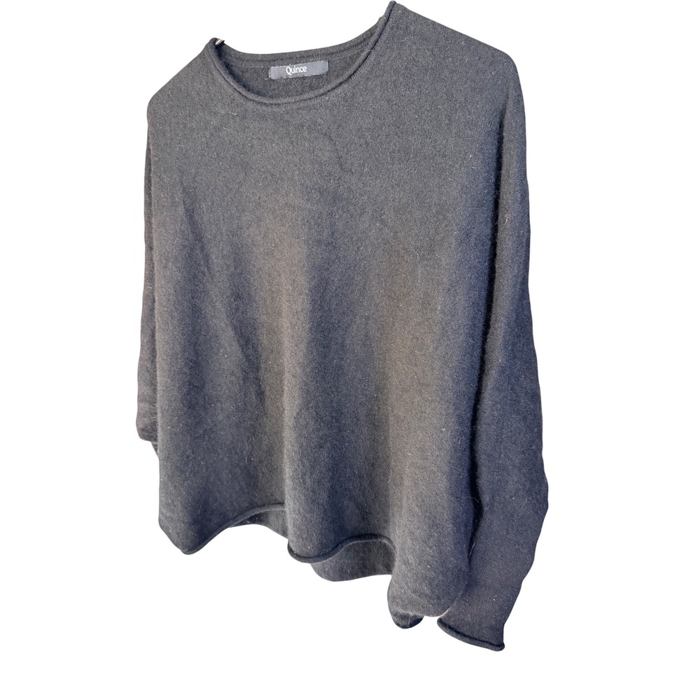 Quince Sweater One Size Black Batwing Rolled Hem 100% Cashmere